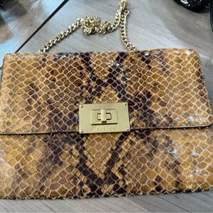 Michael Kors Tan and Brown Snake Print Clutch